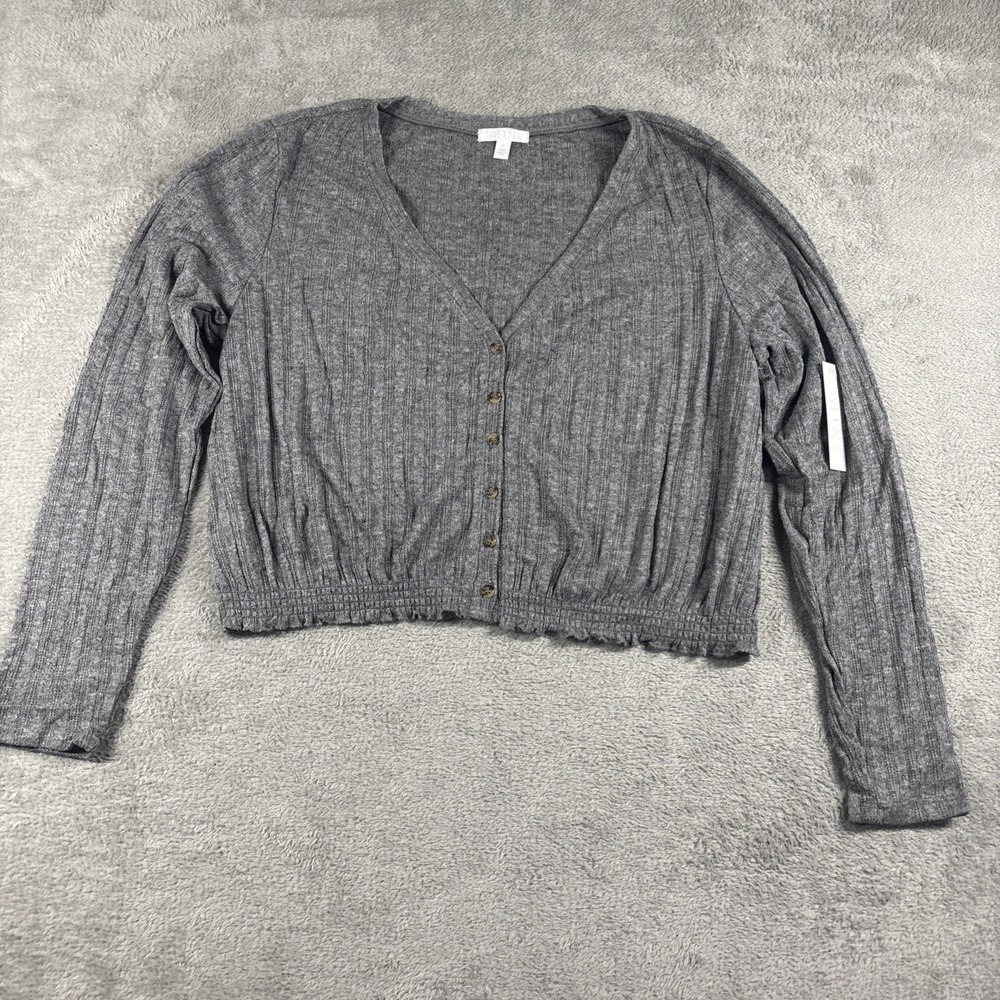 Abound Women's Pointelle Knit Crop Sweater Grey Dark Heather Size XL New